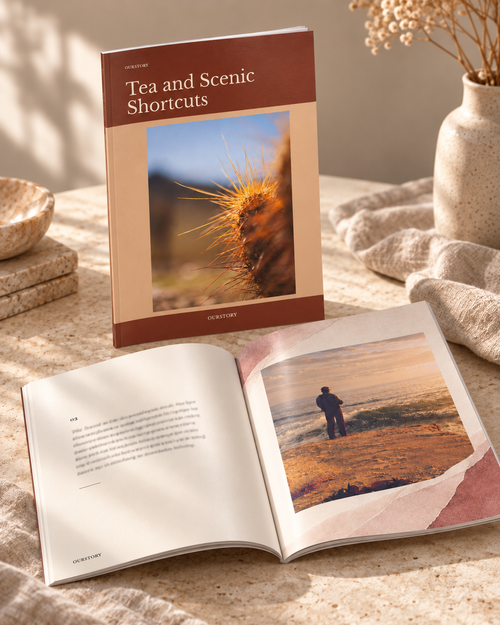 OurStory 24-page A5 softcover Mini Story shown closed and open